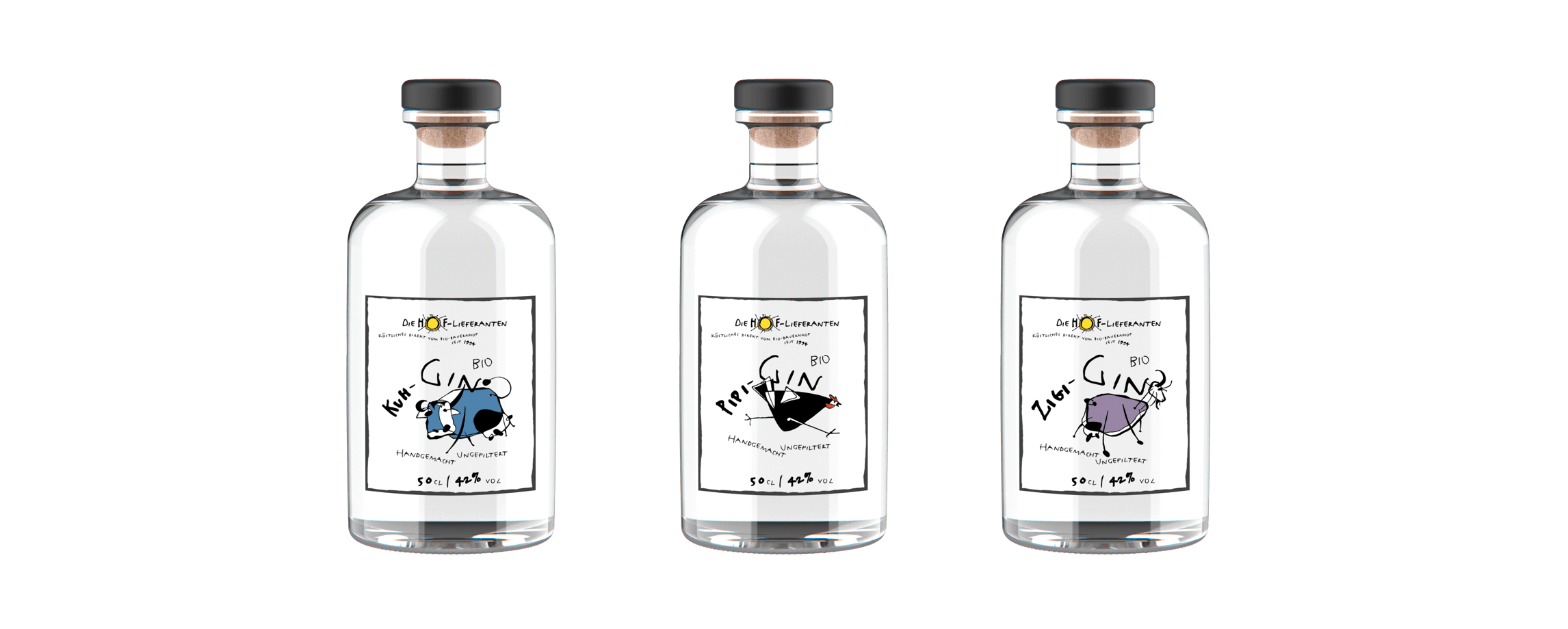 Hoflieferanten, Bio-Gin, Kuh-Gin, Pipi-Gin, Zigi-Gin